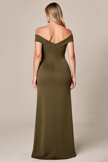 Off The Shoulder Olive A Line Mother of the Bride Dress with Slit